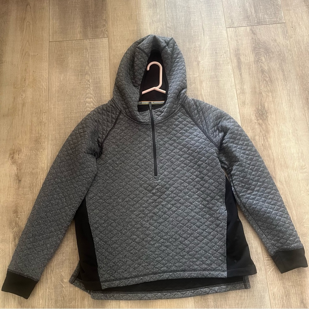 Smartwool Jacket Wmn L Grey Black Hooded Merino Wool Blend Quilted EUC 116388